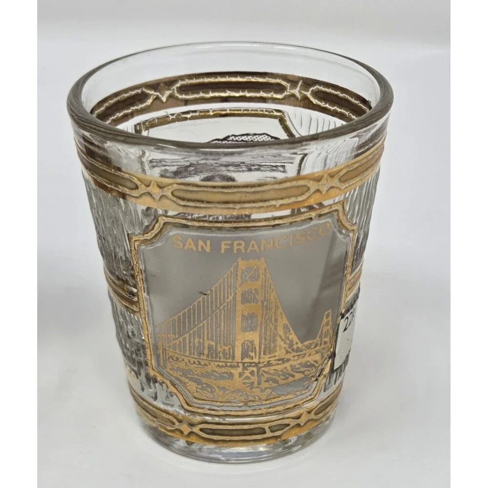 Culver 22K Gold Shot Glass Set Seven Springs San Francisco 1960s SouvenirCulver